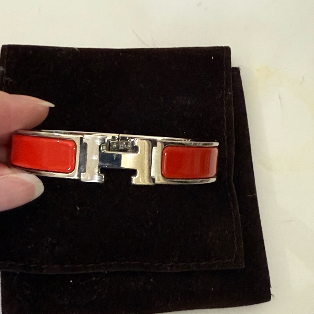 Hermes Red and Silver Bracelet with H Clasp